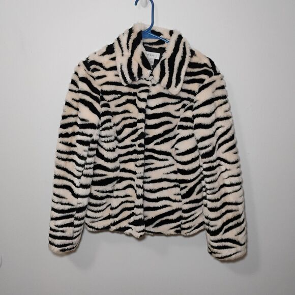Faux Fur White Tiger / Zebra Print Eclectic Unique Chic Fun Party Coat Sz Small - Picture 2 of 12